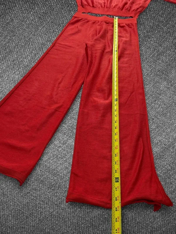 FMB Red Knit Crop Top Wide Leg Pants Set Size S - Image 3