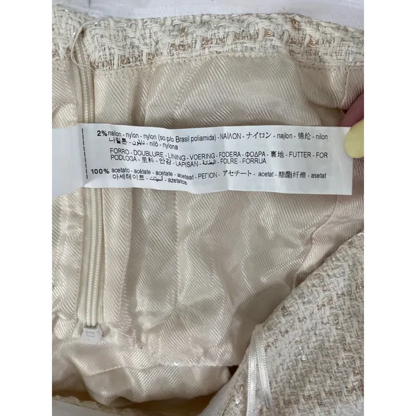 Zara Tweed Metallic Sequin Tube Top Cream Gold Evening Classic Glam Strapless- M - Image 5