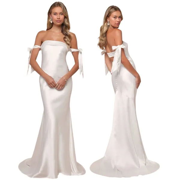 Lulus Eternally Loved White Cutout Satin Off-the-Shoulder Maxi Dress size S NWT - Image 2