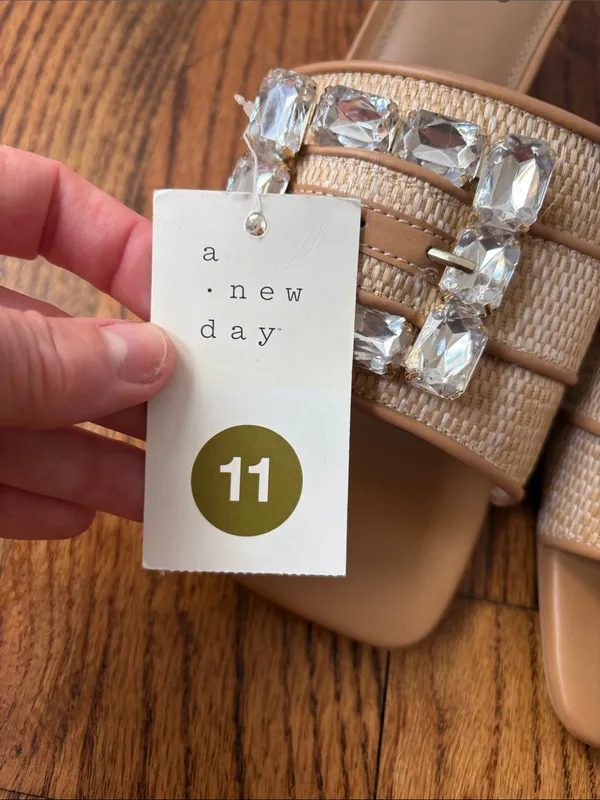 a new day Beige Crystal-Embellished Block Heel Mules Size 11 New - Image 2