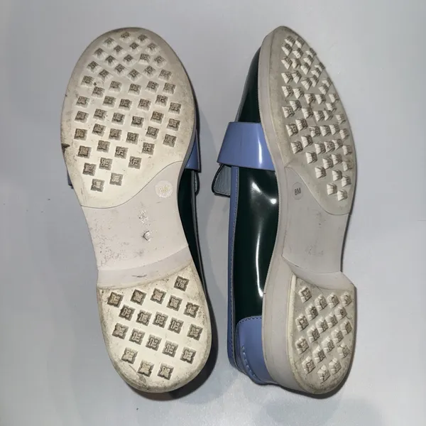 Tory Burch Sport Patent Leather Pocket Tee Golf Loafers 8 Color Block Green Blue - Image 7