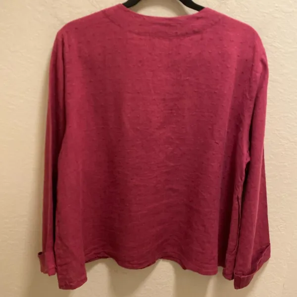 Flax Linen Button Front Swiss Dot Lagenlook Shacket Size Small In Raspberry - Image 8