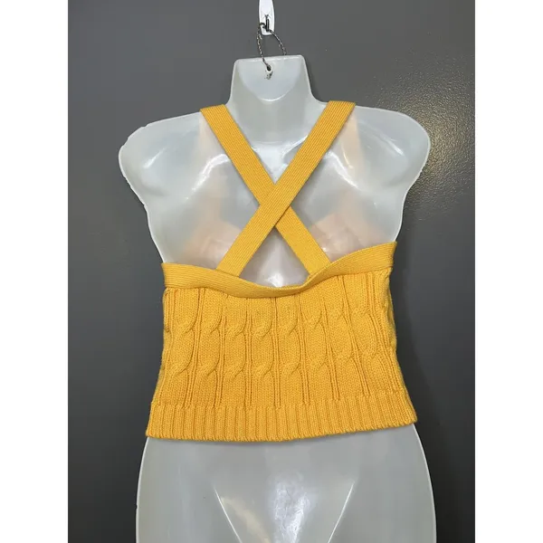 Maeve Anthropologie Sweater Vest Womens Large Yellow Cable Knit Zip Cropped - Image 4
