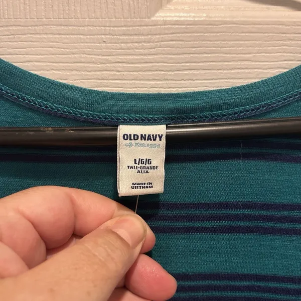 Old Navy Womens Large Tall Teal Striped Sleeveless Pocket T-Shirt Dress Rayon - Image 3