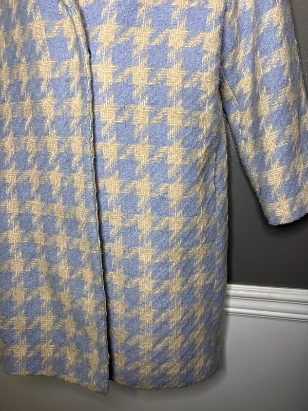 Baloot Coat Womens Small Blue Houndstooth Tweed 3/4 Sleeve Button Front Lined - Image 7