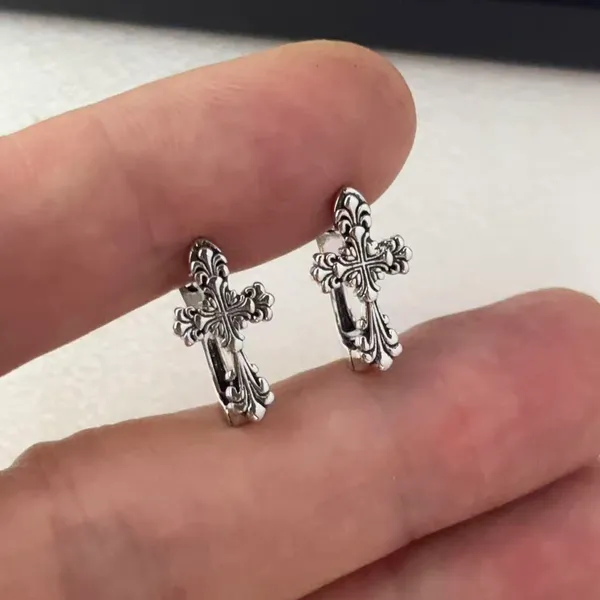 Vintage Cross Hoop Earrings for Men Women Streetwear Hip Hop Punk Unisex Style - Image 5