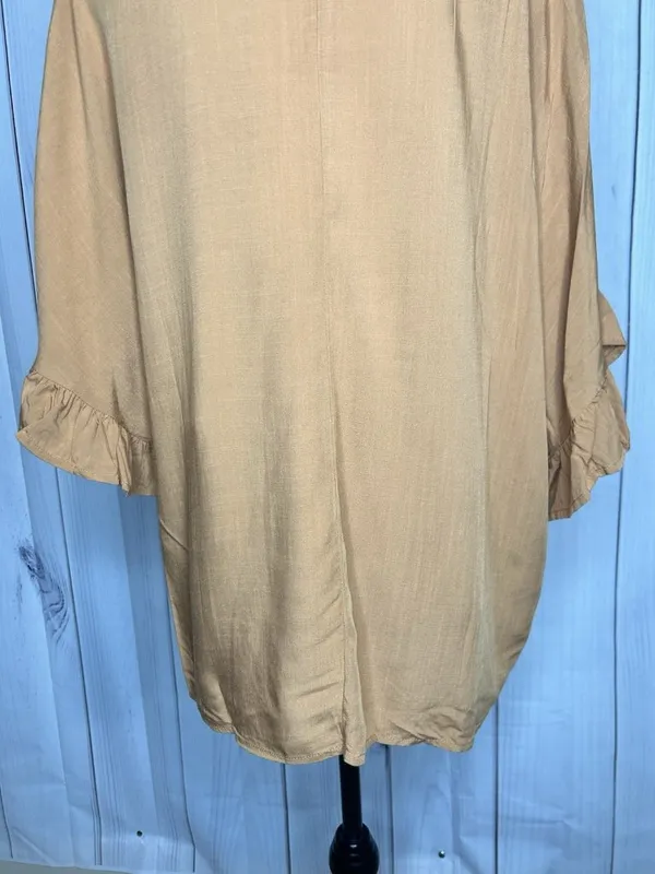 Andree by Unit V-Neck Babydoll Blouse Sz L Pleated Front Short Ruffle Sleeve Top - Image 9