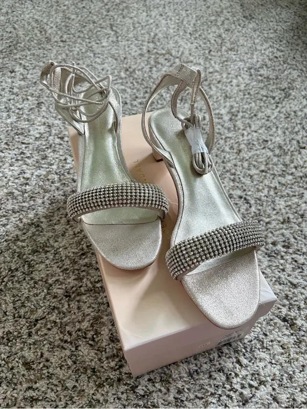 NEW Loeffler Randall Jackie Mid-Heel Rhinestone Sandals Cappuccino Size 8 - Image 2
