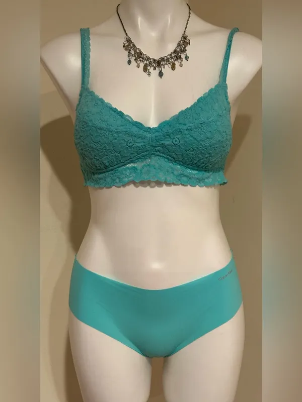 AERIE Turquoise Blue Floral Lace Padded Bralette Adjustable Straps Sz M - Image 6