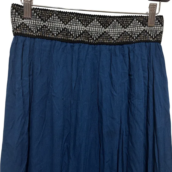 Imaginary Voyage Women Boho Chic Maxi Skirt S Blue Geometric‎ Embroidered Waist - Image 2