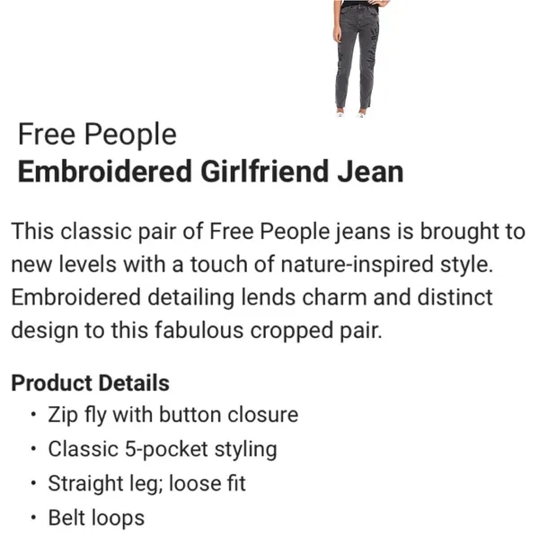 FREE PEOPLE We The Free OB737354 Embroidered Girlfriend Jeans Size 29 - Image 15