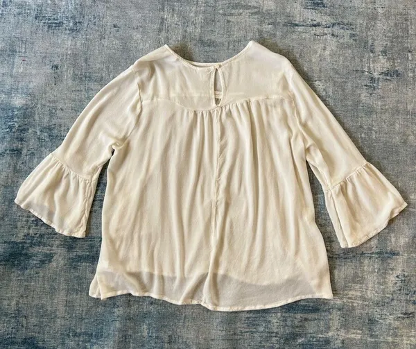 Old Navy White Bell Sleeve Crochet Insert Peasant Blouse Large - Image 2