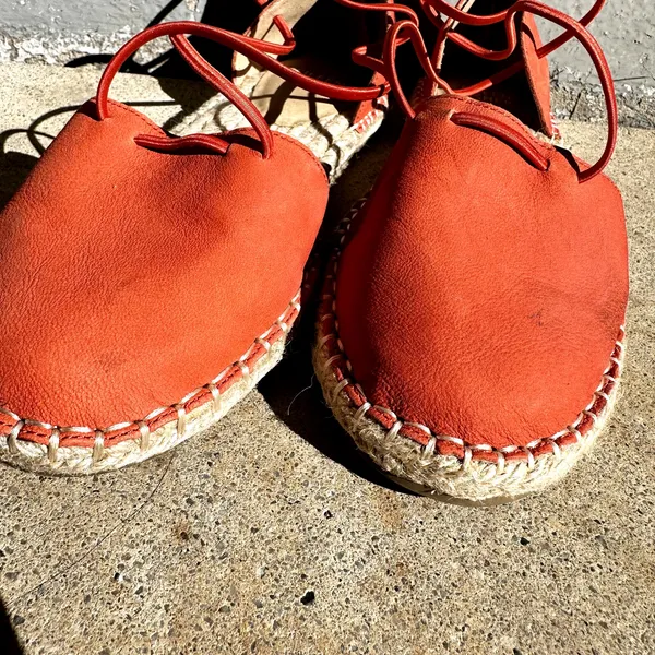 Eileen Fisher Lace Espadrilles Leather Sandals Closed Toe Tangelo Orange 6 - Image 6