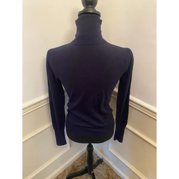 Vintage Ralph Lauren Navy Blue Merino Wool Blend Turtleneck Sweater Ribbed Cuffs - Image 5