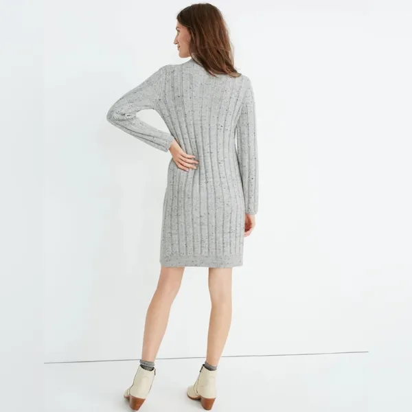 Madewell Gray Donegal Rolled‎ Mockneck Sweater Dress Wool Blend - Image 6