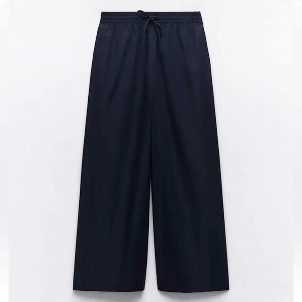 NWT ZARA navy blue wide-leg poplin trousers. Size Medium - Image 5