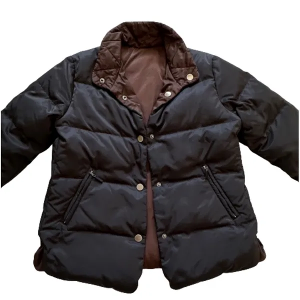 Talbots Puffer Coat Jacket Black Reversible Brown Down Puffer Medium Petite - Image 7