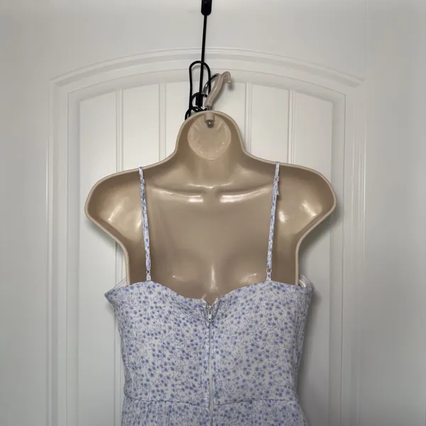 Trixxi Blue White Ditsy Floral Large Tiered Spaghetti Strap Dress Cottagecore - Image 7