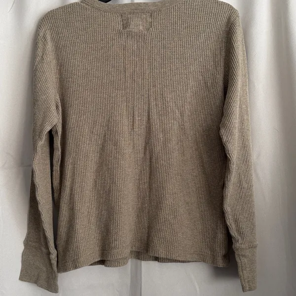 Vintage Ralph Lauren Waffle Knit Thermal‎ Long Sleeve Top Tan Women’s Large - Image 2