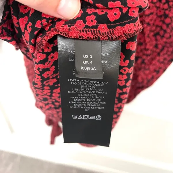 Free People Kinsley Wrap Dress Red Black Floral Combo Long Sleeve Size 0 - Image 4