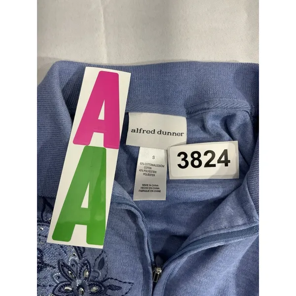 Womans Alfred Dunner Small Blue 1/4 Zip Embroider Rhinestone Pullover Sweatshirt - Image 3