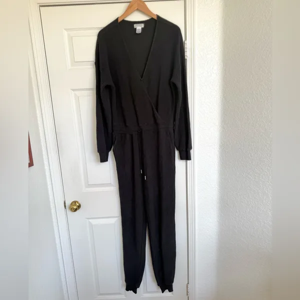L*Space Black Coastin' Jumpsuit Ribbed Long Sleeve Black Lounge Size Large L - Image 3