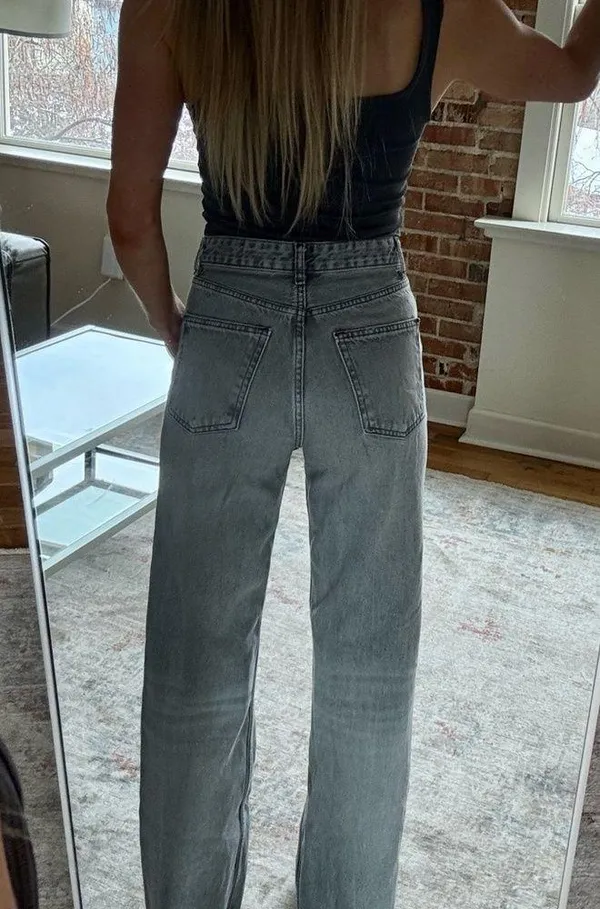 ZARA Gray Straight Leg Raw Hem Jeans - Image 3