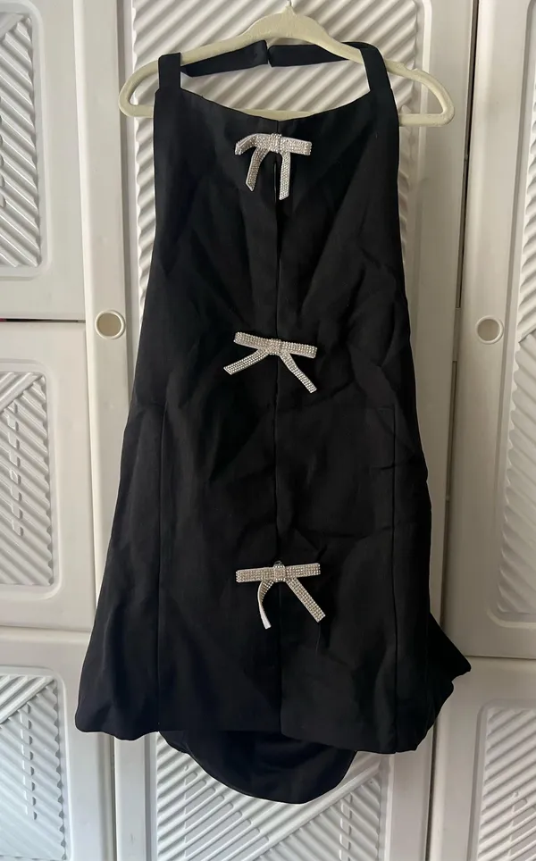 Boutique Black Halter Top with Silver Bows - Image 2