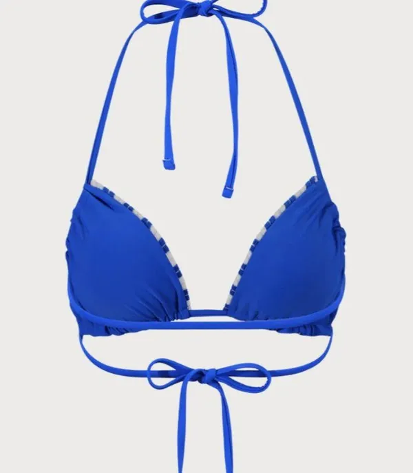 BERLOOK Navy Plush Texture Stripe Halter Bikini Top ONLY 03 Blue Size XL - Image 8
