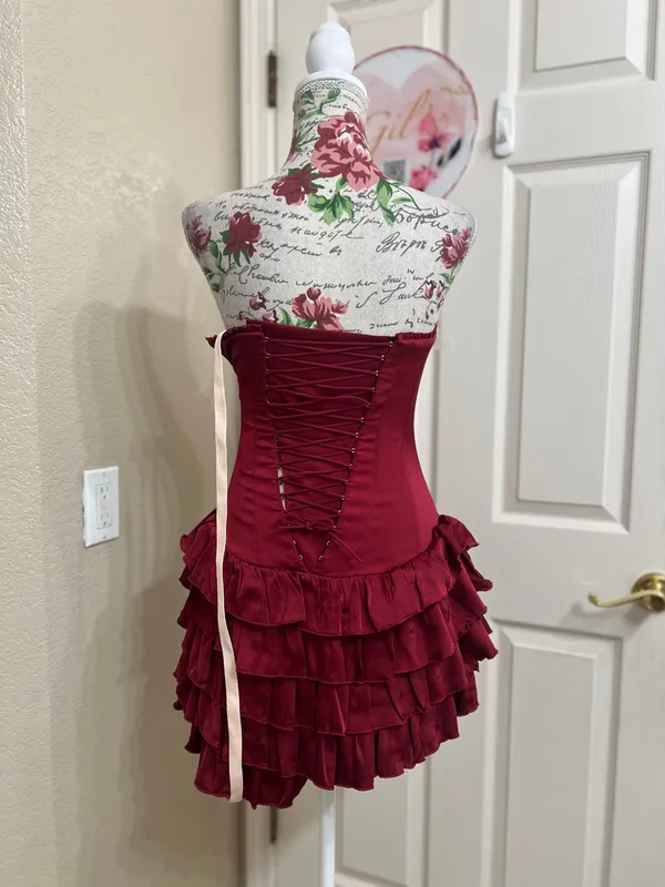 NWT Oh Polly Juliet Bandeau Ruffled Tiered Corset Mini Dress Berry Red Size 0 - Image 4