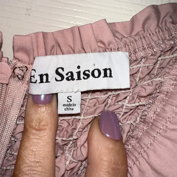 En Saison Smocked Tiered Midi Dress Tie Strap Casual Pink Size S‎ - Image 5