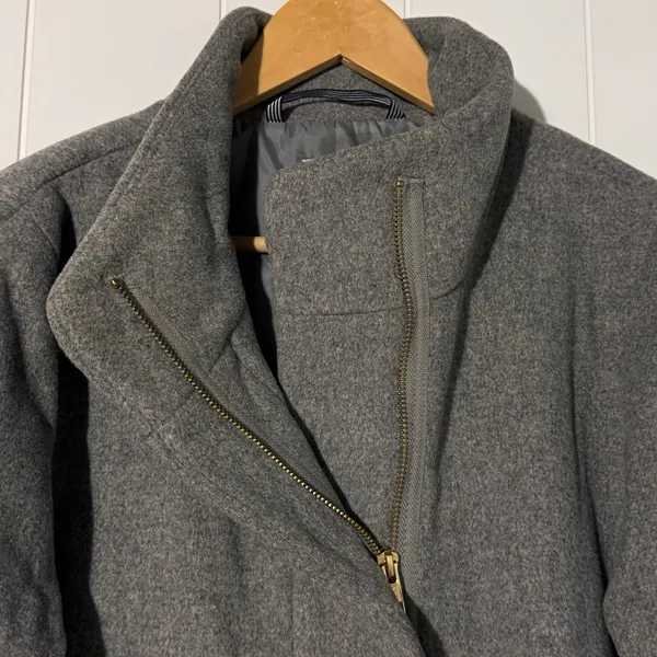 J.Crew Wool Blend Coat Size 10 Gray Zip Front Funnel Neck Jacket - Image 7