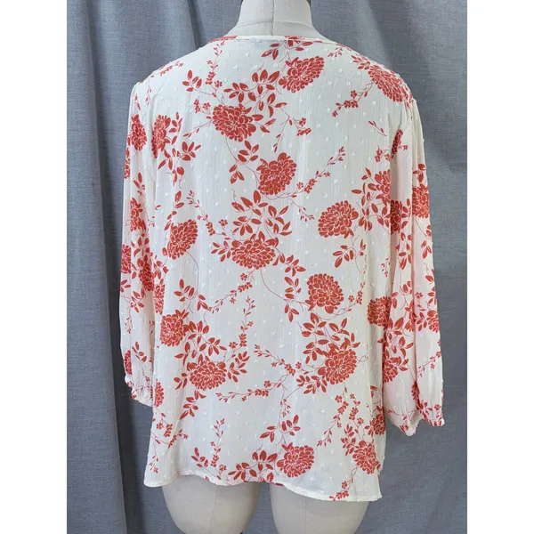 Paper Moon Orange Floral Swiss Dot Tie‎ Neck Blouse Womens Large Boho Romantic - Image 4