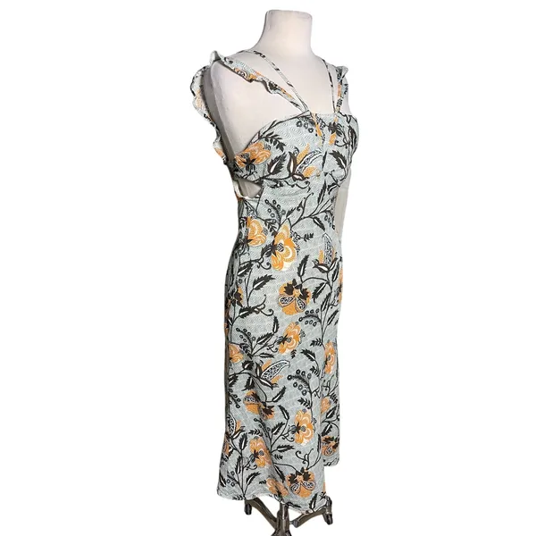ANTHROPOLOGIE Women’s Boho Linen Blend Printed Halter Slim Midi Dress - Image 6