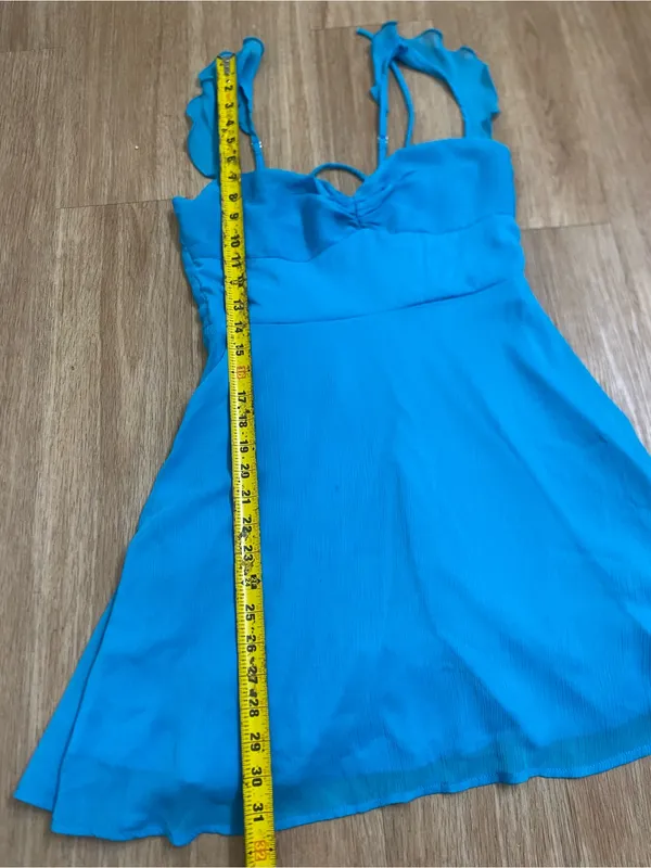 Lucy in the Sky Turquoise Sweetheart Lace-Up Back Mini Dress - Image 6