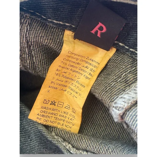 Romwe Punk Star Pattern Raw Trim Flap Pocket Cargo Boyfriend Jeans Denim Small - Image 9