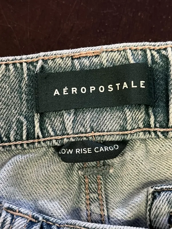 Aeropostale Cargo Jeans Womens XS Light Wash Blue Low Rise Straight Ruffle Denim - Image 10
