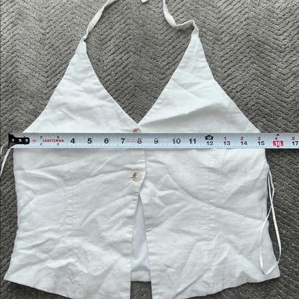 Bershka Linen Blend Halter Crop Top Button Front White Size M - Image 7