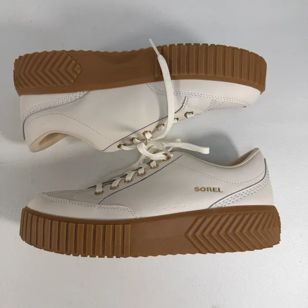 Sorel 10.5 Ona Ave Low Court Sneaker Platform Leather Sporty Chalk Gum Sole Shoe - Image 4