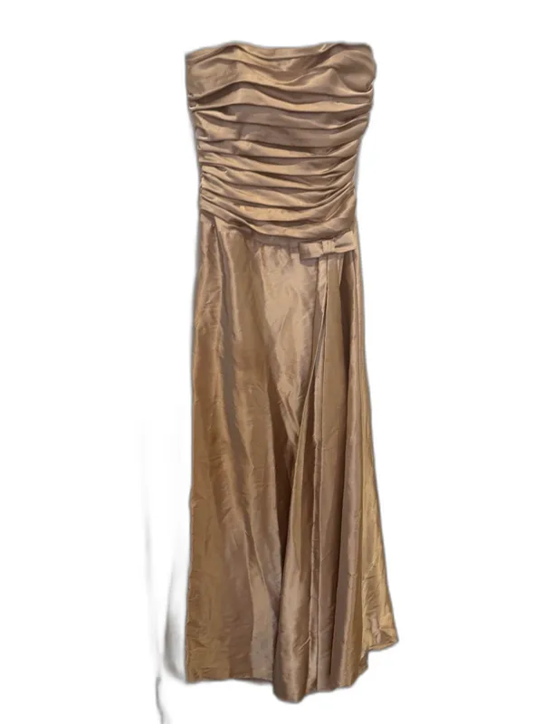 Jessica McClintock Gold Sleeveless Evening Gown Dress Size 4 Ruched Wedding - Image 2