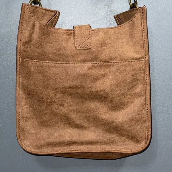 Crossbody purse with removable strap snap closure pocket brown black interior - Image 4