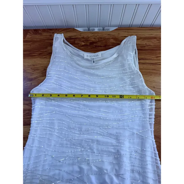 Escada White Beaded Mesh Overlay Sheath Midi Dress Sleeveless Size M - Image 7