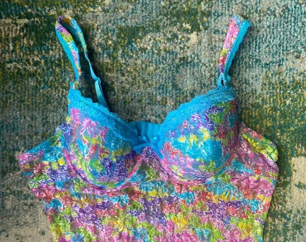 Rainbow floral lace bra top slip nightie, size 1X - Image 3