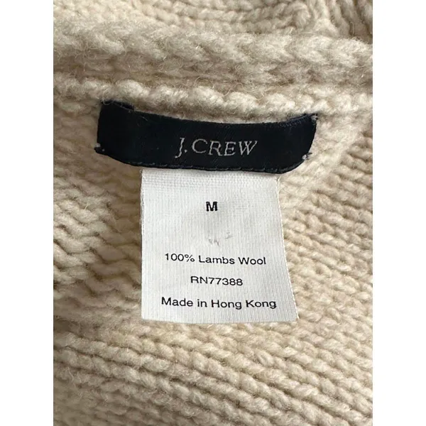 J.Crew classic cream lambswool long sleeve w/ elbow patch V-neck sweater Medium - Image 3