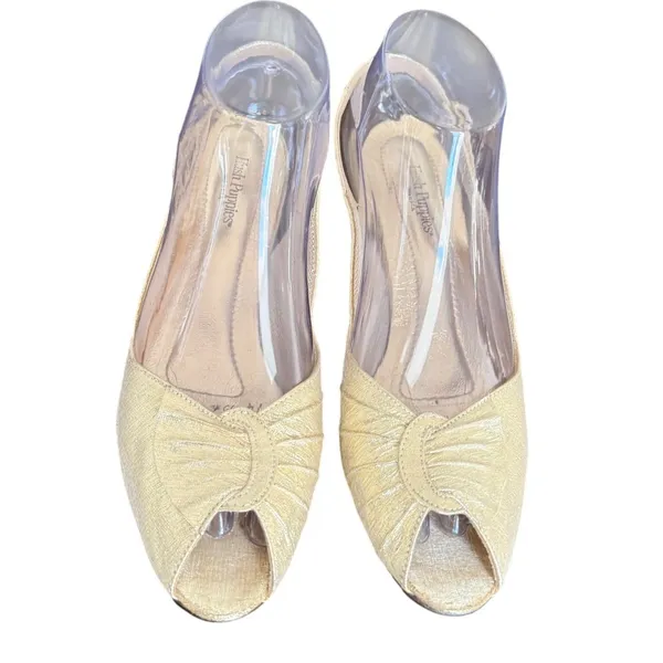 Vintage Hush Puppies Gold Slingback Peep Toe Heels‎ Women's Shoes 8.5 M - Image 3
