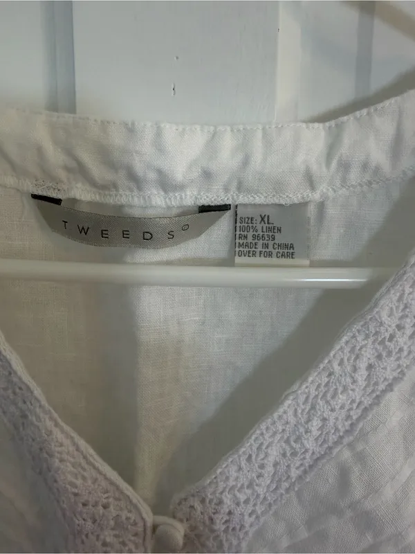 Vintage Y2K Tweeds White Linen Lace Sleeveless Blouse Women’s XL - Image 2