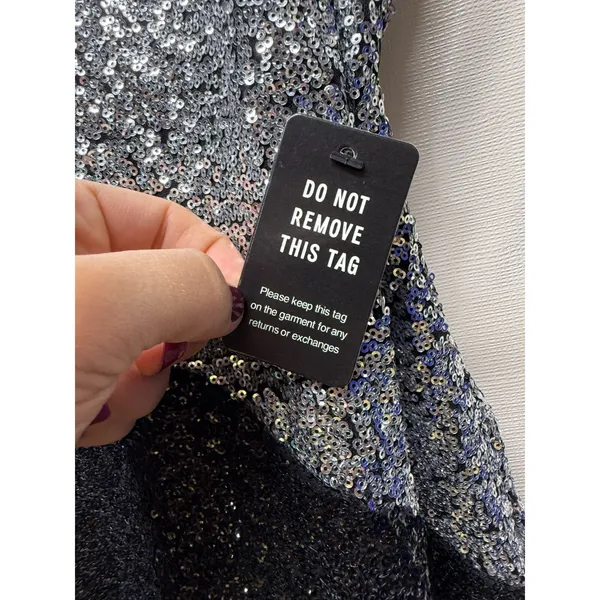 Express Sequin Mini Dress Women Sz S Black‎ Silver Sleeveless Bodycon Formal - Image 4