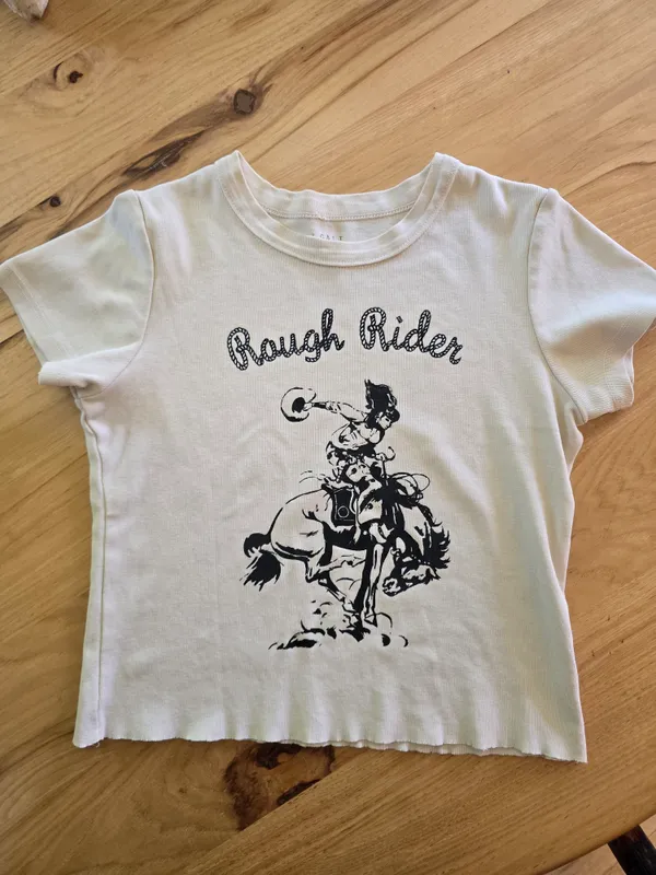 O J. Galt Rough Rider White Graphic Crop Tee OS - Image 2