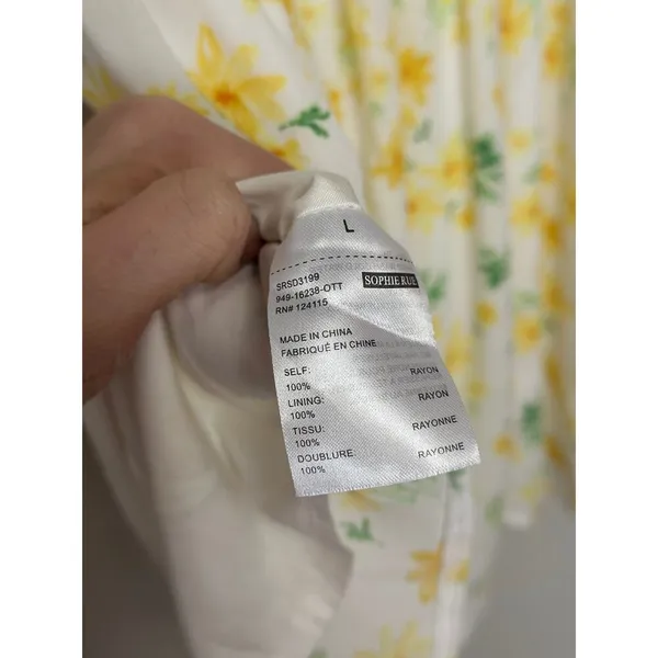 Large Sophie Rue Rayon Puff Sleeve Mini Dress Butter Yellow Floral Sundress - Image 8
