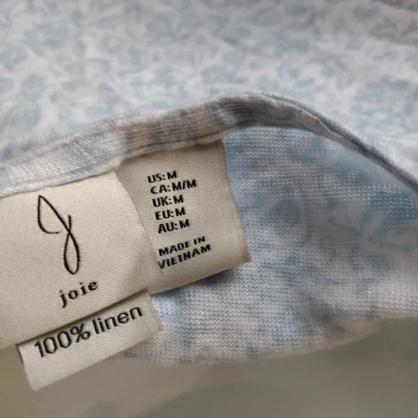 Joie 100% Soft Linen White Blue Ditsy Floral Cap Sleeve Drape Slub Knit Blouse - Image 5